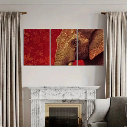 3pcs Elephant Art Intricate Design Golden Details Metal Print Ready to Hang Art