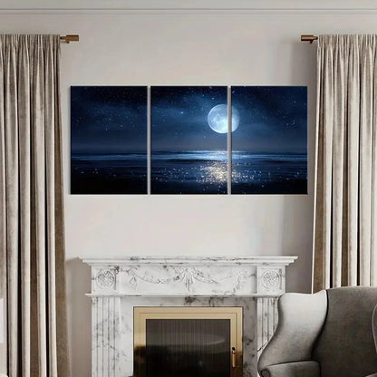 3pcs Moonlit Ocean Night Sky Stars Reflections Metal Print Ready to Hang Art