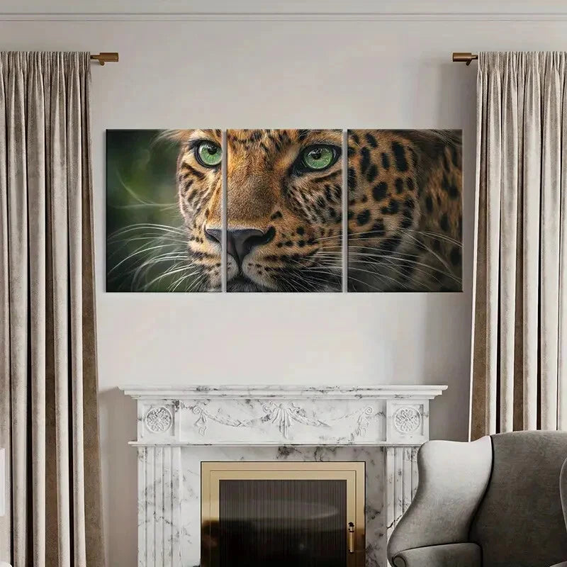 3pcs Set of Leopard Jungle-Themed Animal Metal Print Ready to Hang Art