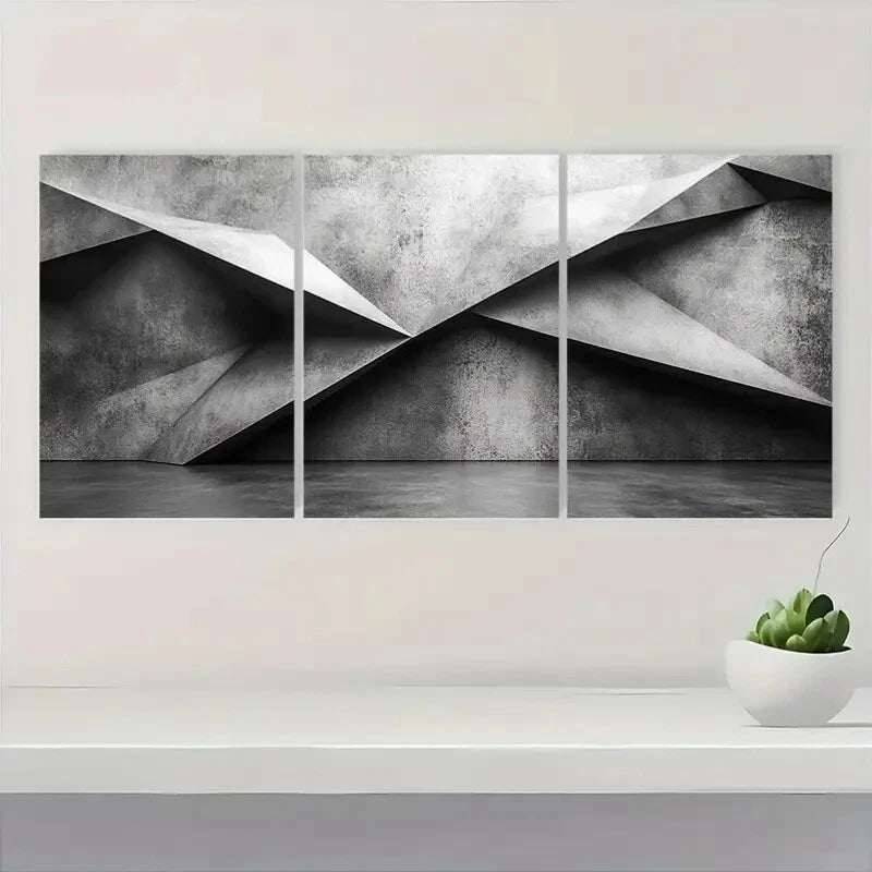 3pcs Abstract Geometric Black and White Design Metal Print Ready to Hang Art