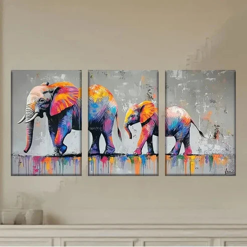 3pcs Two elephants painted on a canvas Wall Art Set Canvas Unframed - High Quality Print 100% Australian Made Wall Canvas