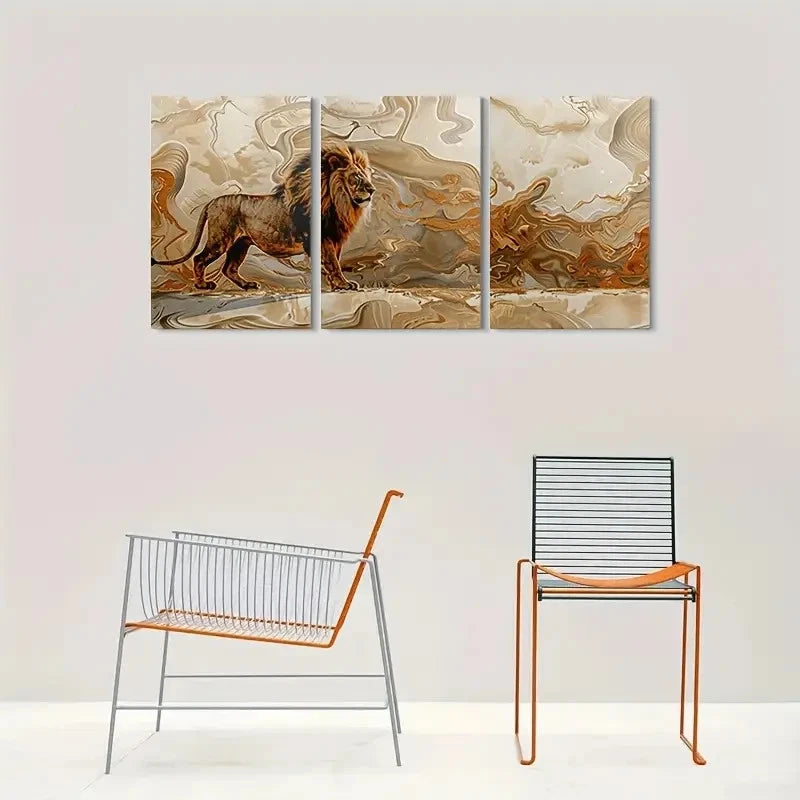 3pcs Abstract Lion Modern Animal Metal Print Ready to Hang Art