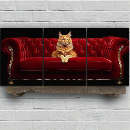 3pcs The Cute Cat on the Red Sofa Metal Print Ready to Hang Art