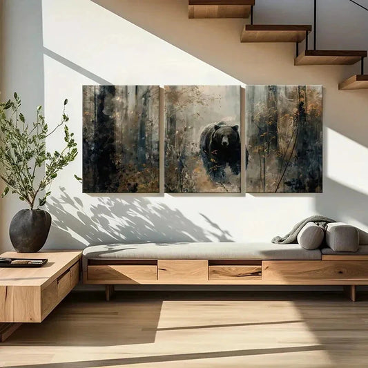 3pcs Mystical Forest Bear Art Wildlife Nature Metal Print Ready to Hang Art