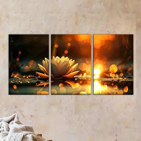 3pcs Lotus Flower in the Water Wall Art Set Canvas Unframed - High Quality Print 100% Australian Made Wall Canvas