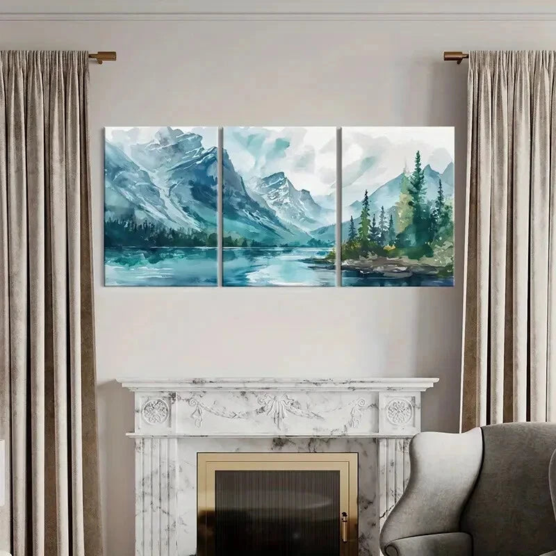 3pcs Watercolor Style Mountains Landscape Metal Print Ready to Hang Art
