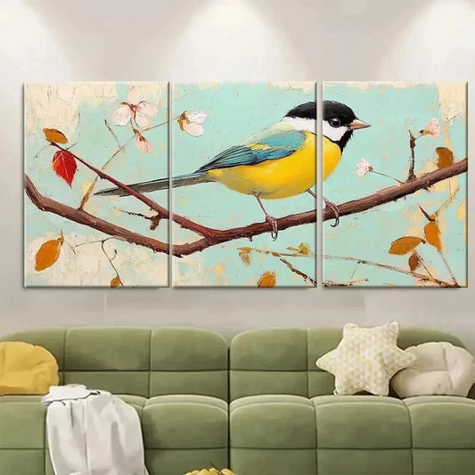 3pcs Chickadee Original Art Birds TI  Wall Art Set Canvas Framed 60x90cm - High Quality Print 100% Australian Made Wall Canvas Ready to Hang