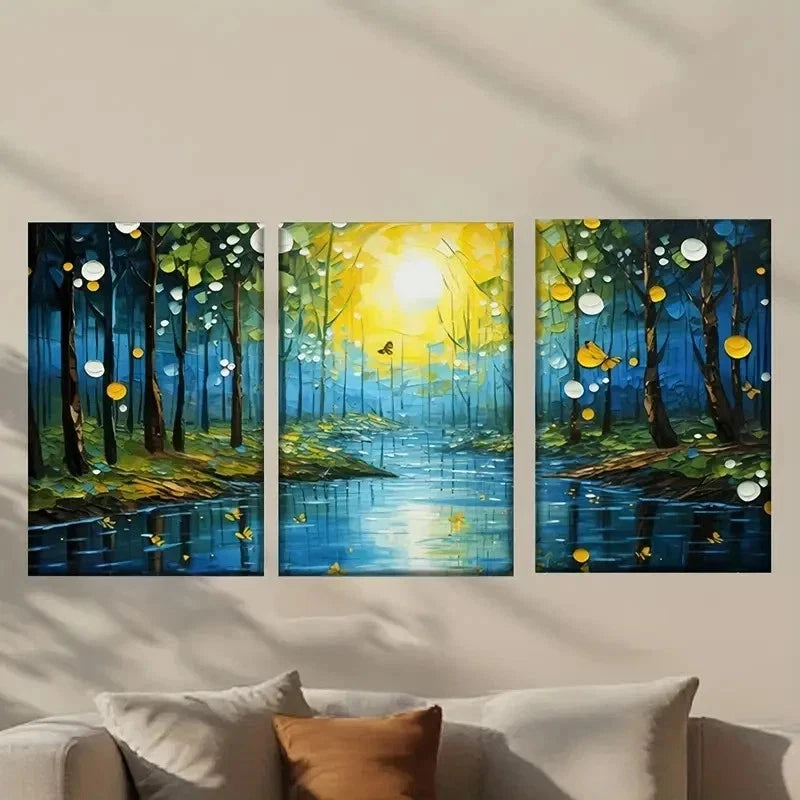 3pcs Forest with a River And Trees Wall Art Set Canvas Framed 40x60cm - High Quality Print 100% Australian Made Wall Canvas Ready to Hang