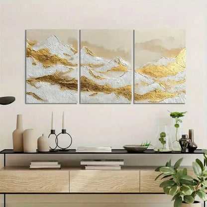 3pcs Golden and White Surface with Foil Accents Metal Print Ready to Hang Art