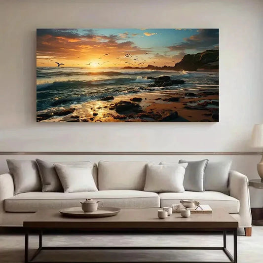 Gold Warm Sunset Tones wall canvas office home room framed 120x60cm