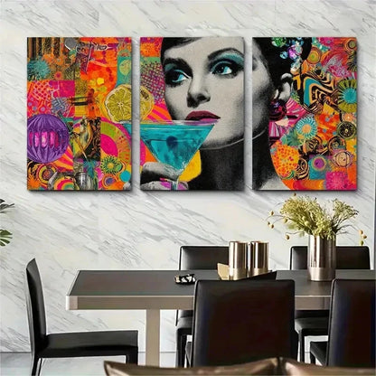 3pcs Retro Cocktail Collage Cosmo Disco Perfect Metal Print Ready to Hang Art