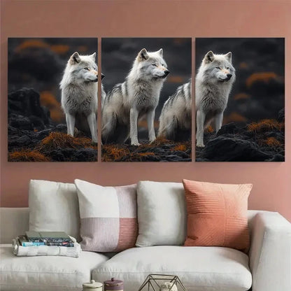 3pcs Arctic Wolves Wildlife Distant Photography Metal Print Ready to Hang Art