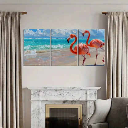 3pcs Flamingo Ocean Beach Sky Animal Art Metal Print Ready to Hang Art