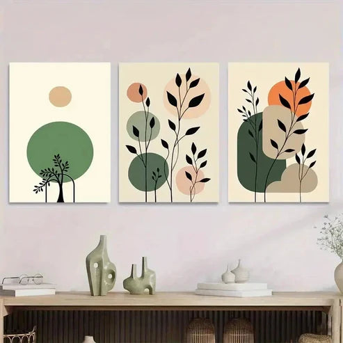 3pcs Modern Abstract Botanical Green Leaf Wall Art Set Canvas Unframed - High Quality Print 100% Australian Made Wall Canvas