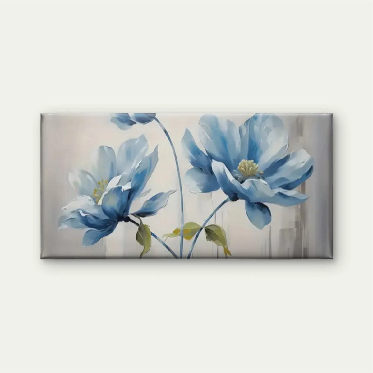 Modern Blue Floral Abstract Wall Art Canvas Office Home Room Framed 120x60cm