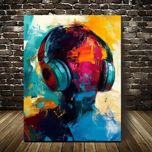 Beautiful Abstract Headphones Contemporary Painting 40x60cm Metal Print Ready to Hang