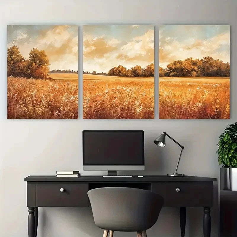 3pcs Wildflower Field Landscape Vintage Perfect Wall Art Set Canvas Framed 40x60cm - High Quality Print 100% Australian Made Wall Canvas Ready to Hang