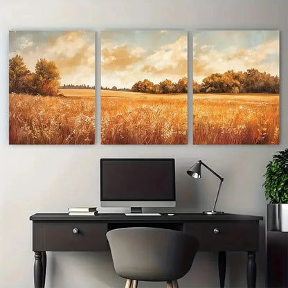 3pcs Wildflower Field Landscape Vintage Perfect Wall Art Set Canvas Framed 40x60cm - High Quality Print 100% Australian Made Wall Canvas Ready to Hang