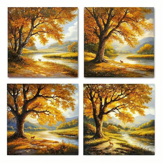 4pcsContemporary autumn treeWall Art Canvas Framed