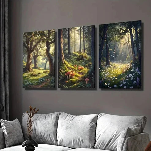 3pcs Forest & Flowers Nature Landscape Wall Art Set Canvas Unframed - High Quality Print 100% Australian Made Wall Canvas