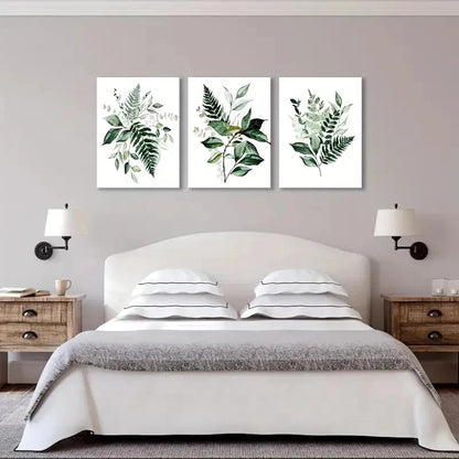 3pcs Vibrant Green Foliage Design Metal Print Ready to Hang Art
