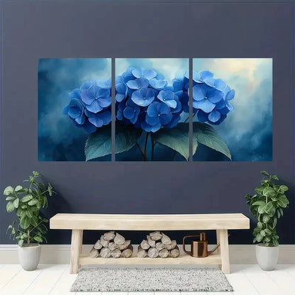 3pcs Blue Watercolor Botanical Paintings Metal Print Ready to Hang Art
