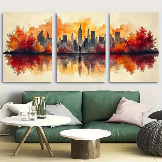 3pcs New York City Skyline WaterColor Metal Print Ready to Hang Art
