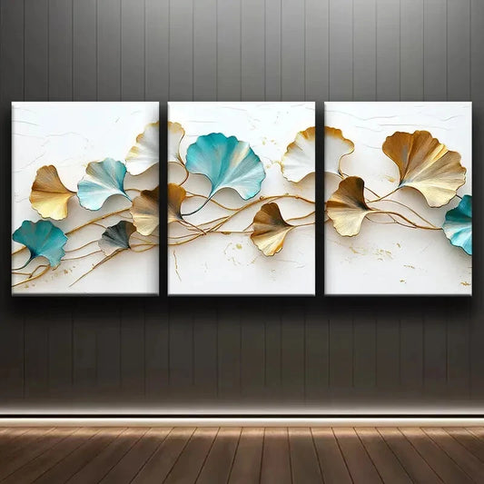 3pcs Colorful Ginkgo Leaves Art Painting Metal Print Ready to Hang Art
