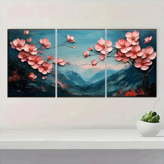 3pcs Abstract Mountain and Flower Design Metal Print Ready to Hang Art