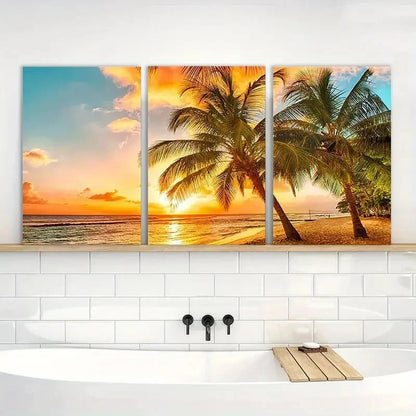 3pcs Sea Landscape Modern Wall Art Ocean Sunset Metal Print Ready to Hang Art