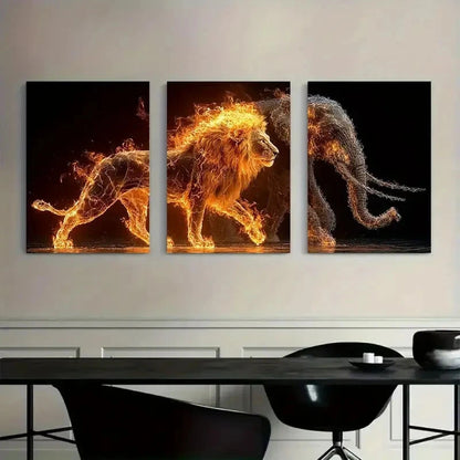 3pcs Blazing Fierce Animals with Celestial Glow Metal Print Ready to Hang Art
