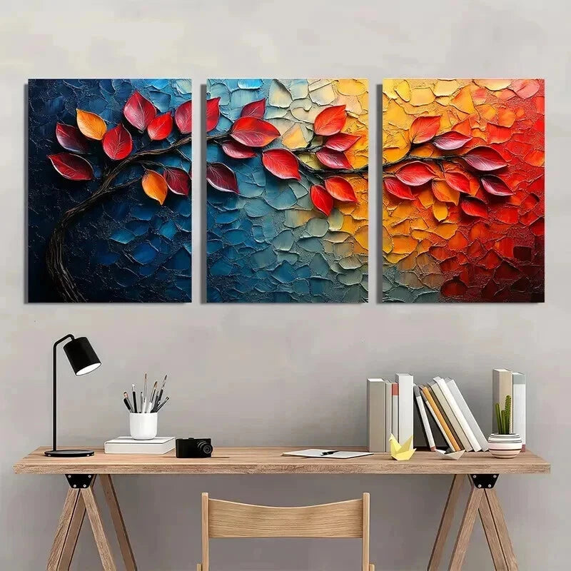 3pcs Modern Abstract Colorful Leaf Tree Wall Art Set Canvas Framed 40x60cm - High Quality Print 100% Australian Made Wall Canvas Ready to Hang