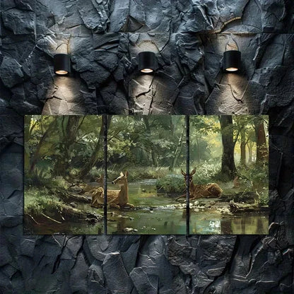 3pcs Forest Deer & Trees Scene Metal Print Ready to Hang Art