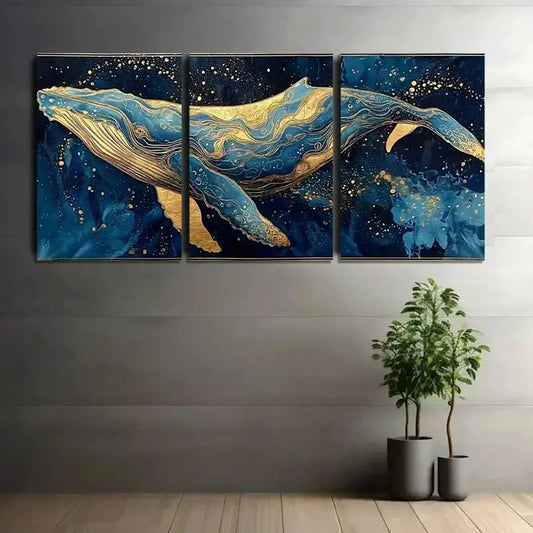 3pcs Abstract Humpback Whale Painting Metal Print Ready to Hang Art