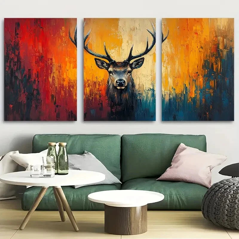 3pcs Abstract Animal Symbolism Elk Metal Print Ready to Hang Art