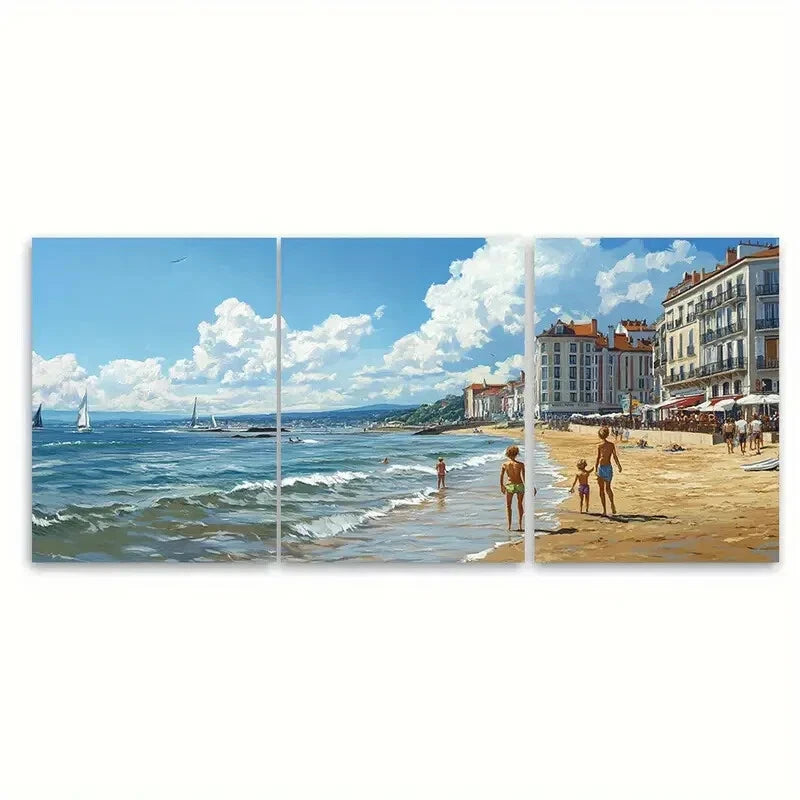3pcs France Beach Scene Poster Europe Travel Metal Print Ready to Hang Art