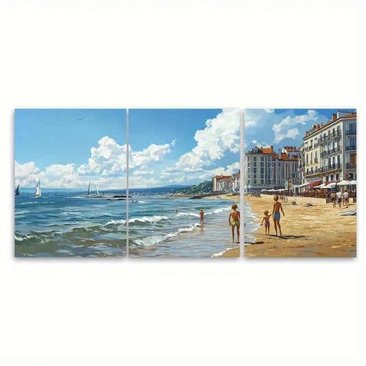 3pcs France Beach Scene Poster Europe Travel Metal Print Ready to Hang Art