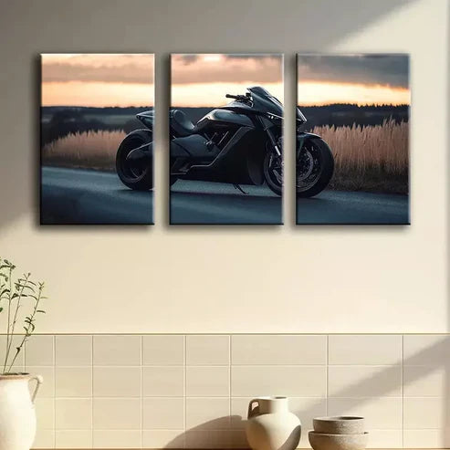 3pcs Sleek Black Motorcycle Canvas Framed 60x90cm - High Quality Print 100% Australian Made Wall Canvas Ready to Hang