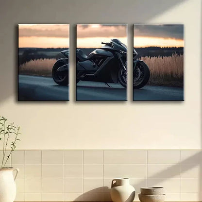 3pcs Sleek Black Motorcycle Canvas Framed 60x90cm - High Quality Print 100% Australian Made Wall Canvas Ready to Hang
