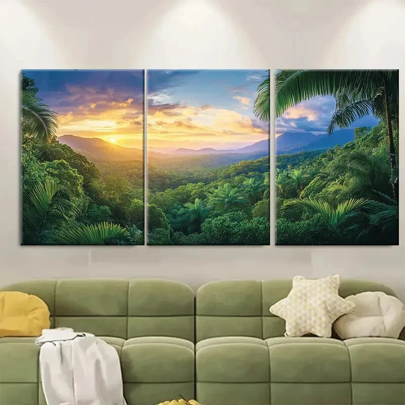 3pcs Daintree Vibrant Sunset & Lush Greenery Metal Print Ready to Hang Art