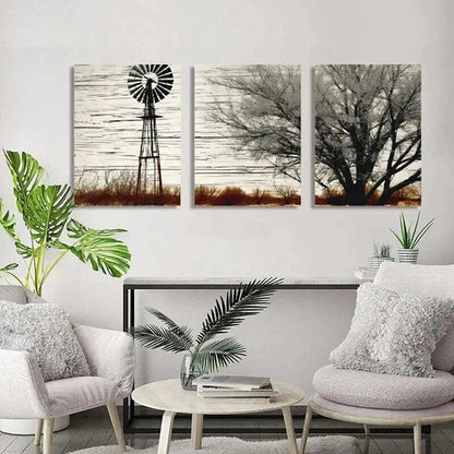 3pcs Rustic Windmill & Trees Orientation Wall Art Set Canvas Unframed - High Quality Print 100% Australian Made Wall Canvas