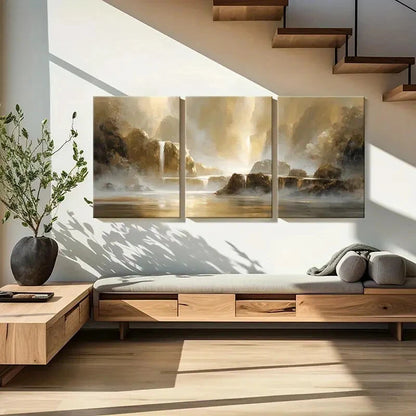 3pcs Golden Light Mountain Scenery Abstract Metal Print Ready to Hang Art