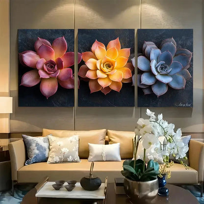 3pcs Desert Succulent Beautiful Flowers Metal Print Ready to Hang Art