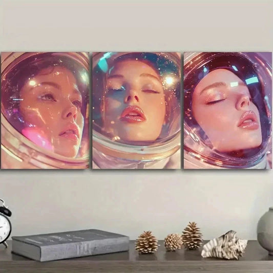3pcs Featuring an Astronaut Decor Wall Art Set Canvas Framed 40x60cm - High Quality Print 100% Australian Made Wall Canvas Ready to Hang
