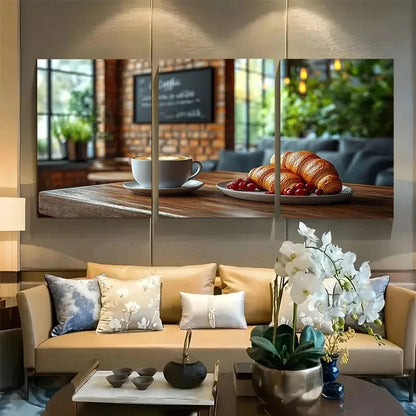 3pcs Coffee and Croissant French Cafe Inspired Metal Print Ready to Hang Art