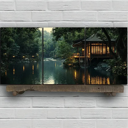 3pcs The Glass House By The River Metal Print Ready to Hang Art