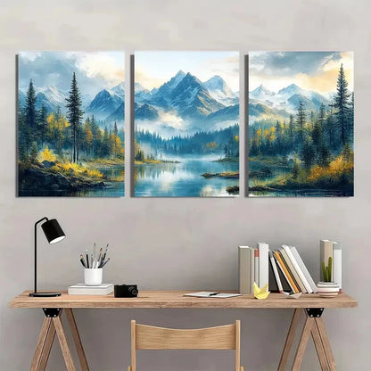 3pcs Mountain Triptych Rustic Forest Landscape Metal Print Ready to Hang Art