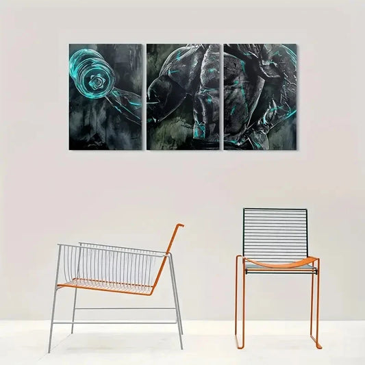 3pcs Modern Abstract Robot Teal Accents Metal Print Ready to Hang Art