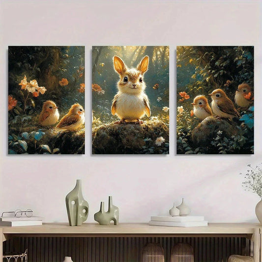 3pcs Forest Animal Friends Theme Metal Print Ready to Hang Art