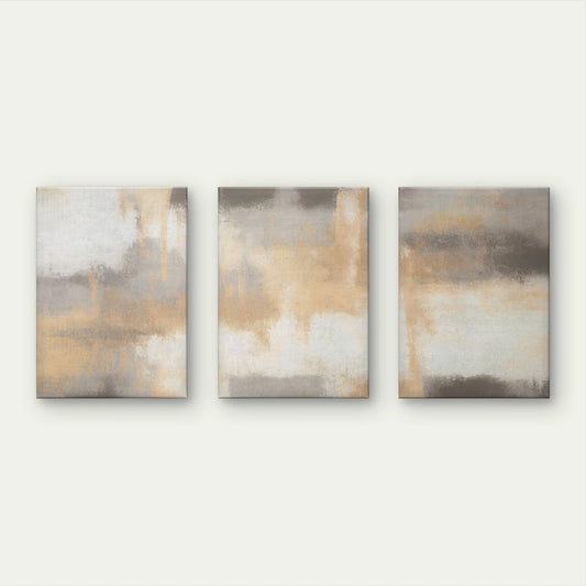 3pcs Neutral Grey and Gold Abstract Brushstroke Wall Art Set Canvas Framed 40x60cm - High Quality Print 100% Australian Made Wall Canvas Ready to Hang